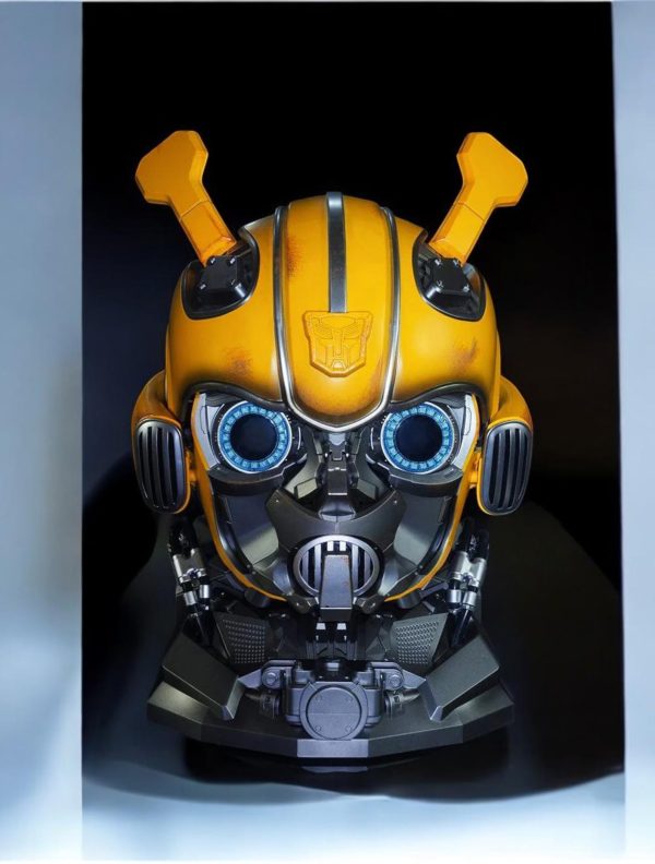 Front view of the Transformers Bumblebee helmet showing the Autobot badge